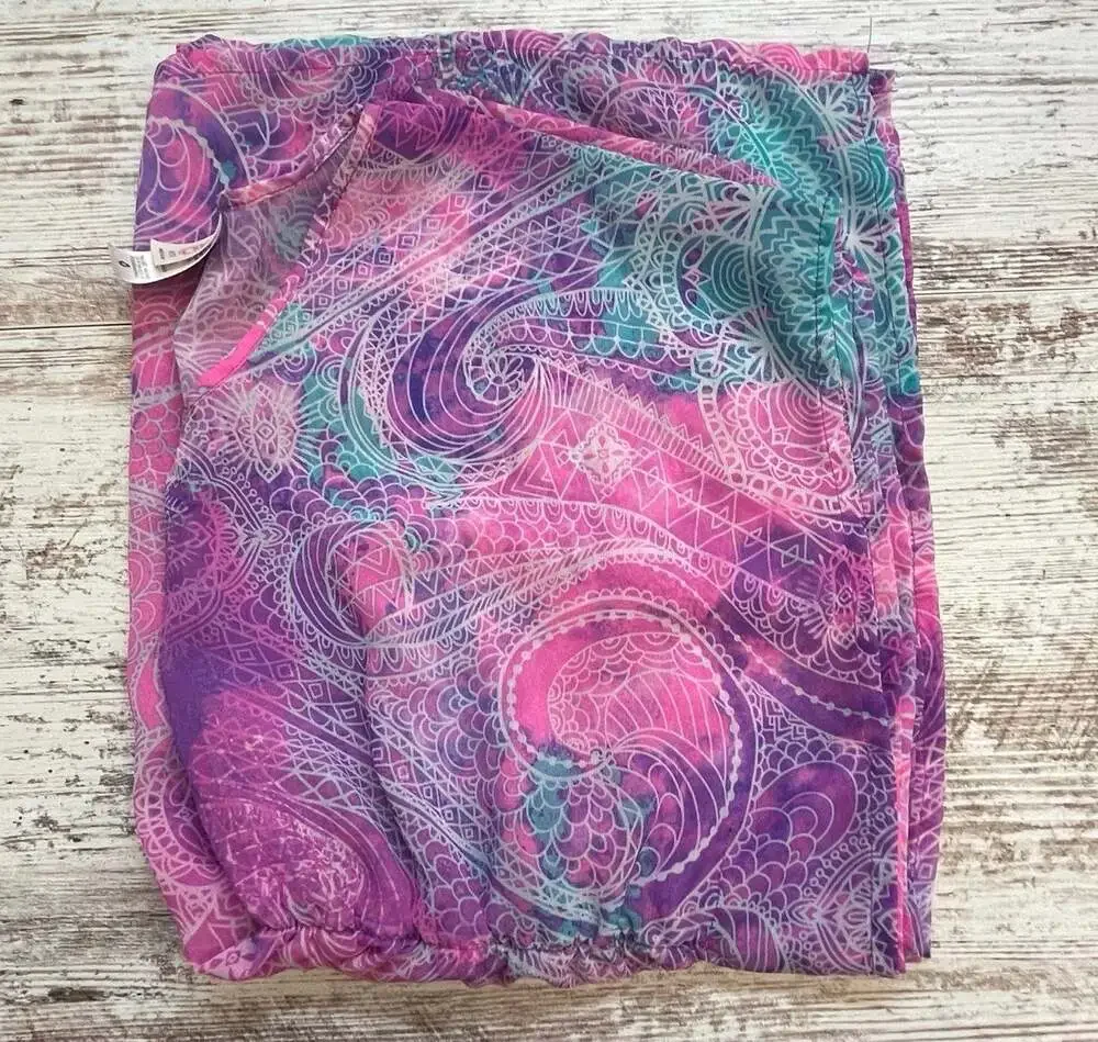 7/8 M Girls' sheer tunic swim cover-up vibrant pink, purple, and teal paisley